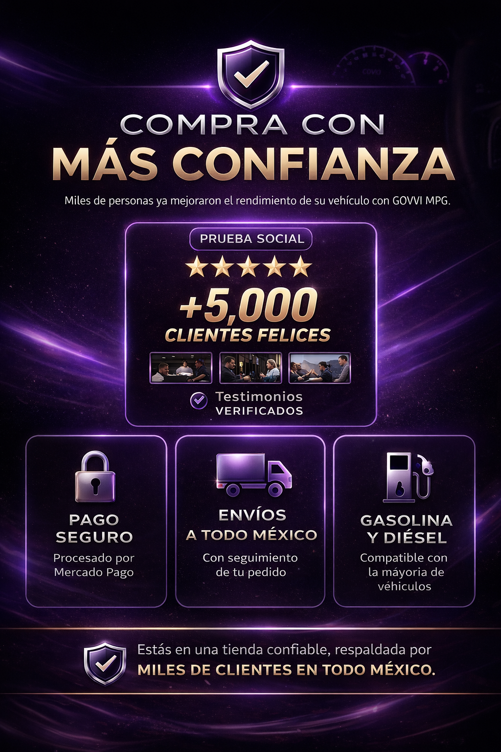 Compra con más confianza, pago seguro, envíos a todo México, testimonios verificados y compatible con gasolina y diésel